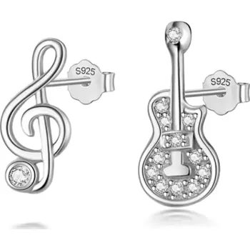 Náušnice For Silver Asymetrické náušnice Kytara a klíč - Stříbro 925 Druh barvy: Stříbrná