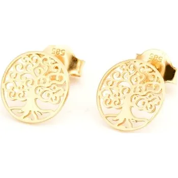 Módní doplněk Náušnice pecičky ze žlutého zlata strom života NA1629F + DÁREK ZDARMA