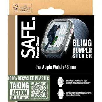 Mobilní telefon Ochranný kryt na hodinky PanzerGlass SAFE Apple Watch 10 46mm bumper třpytivě stříbrný rámeček