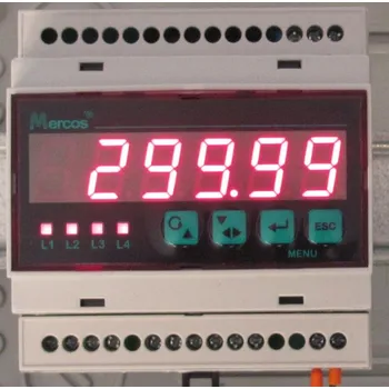 MERCOS Digitální ukazatel na DIN lištu pro teplotní čidla Pt100 a Pt1000 | 4x výstupní relé | analogový výstup