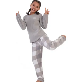 Šedé kostkované teplé pyžamo holčičí KEEP ON SMILING -hřejivé 1T0466 šedá 122-128-7-8-let