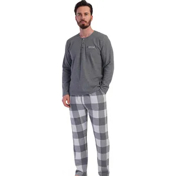 Pánské pyžamo Pyžamo pro muže šedé kostkované - hřejivé 1TB0046 šedá s