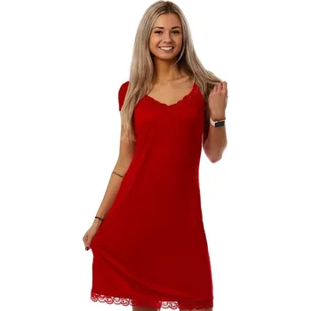 Dámská noční košile Červená luxusní jemná noční košilka s krajkou pro plnoštíhlé ženy či dívky 1D1502 červená 2xl