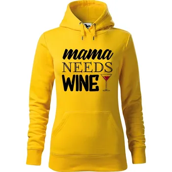 Dámské oblečení DOBRÝ TRIKO Dámská mikina s potiskem Mama needs wine Velikost dámské mikiny: S, Barva: Žlutá