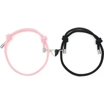 Náramek OnHand Párové náramky srdce s magnetem růžový