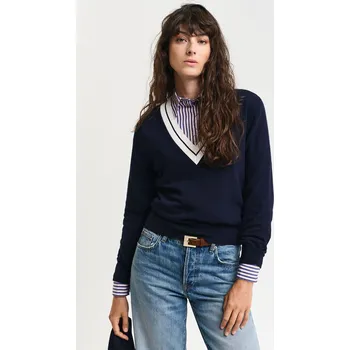 Dámský svetr SVETR GANT CONTRAST V-NECK EVENING BLUE