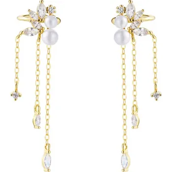 Náušnice B-TOP Náušnice na jedno ucho s perlami a zirkonovými střapci - pozlacená Typ: Typ 1