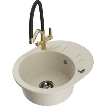 Granitový dřez Mexen Kevin granitový dřez 1-komorový s kuchyňskou baterií Duo, béžový - 6517-69-671701-57-B Granitové dřezy s baterií