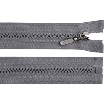 Zip Kostěný zip No 5 délka 80 cm s ozdobným jezdcem, malé, 319 šedá ocelová