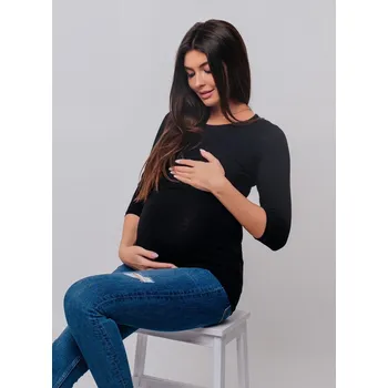 Mama L'amour Těhotenské a kojící tričko s 3/4 rukávem 3v1 černé Velikost: S