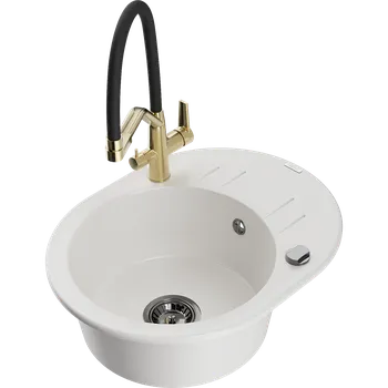 Granitový dřez Mexen Kevin granitový dřez s 1 komorou a kuchyňskou baterií Duo, bílý - 6517-20-671701-57-B Granitové dřezy s baterií