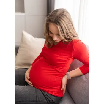 Milk & Love Těhotenské a kojící tričko 3v1 Milk shirt červené bavlněné 3/4 rukáv Velikost: L