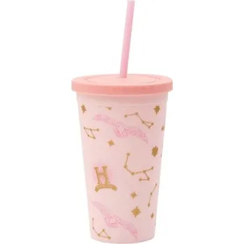 Kelímek s brčkem, růžový s Hedvikou, Harry Potter