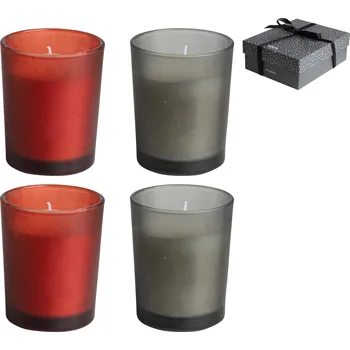 Svíčka GUSTA Svíčky v krabičce set 4 kusů červená a šedá