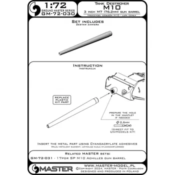 Plastikový model 1/72 M10 Tank Destroyer 3-inch M7 gun barrel