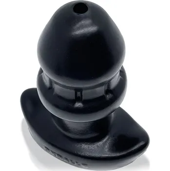Anální kolík Oxballs Drain-O Flow-Thru Plug Large, černý silikonový anální kolík 13 x 6,5 cm