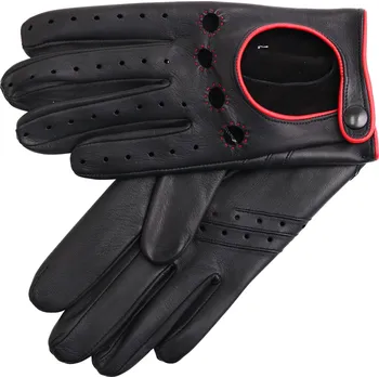 Rukavice Špongr Pánské kožené řidičské rukavice LUCAS černé s červeným štepováním a doplňky Velikost: 9 1/2"