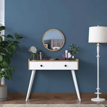 Toaletní stolek Toaletní stolek se zrcadlem BRORA 99 cm, lamino dub a matná bílá