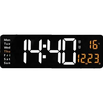 Hodiny LED digitální hodiny bílo oranžový display 39x13,5cm s dálkovým ovládáním