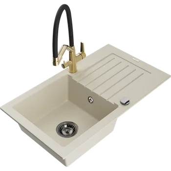 Granitový dřez Mexen Pablo granitový dřez 1-komorový s odkapávačem a kuchyňská baterie Duo, béžový - 6510-69-671701-57-B Granitové dřezy s baterií