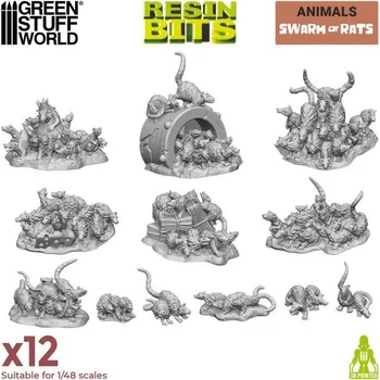 Plastikový model 3D Printed Set Swarm of Rats – 3D tištěné shluky krys (12 ks)