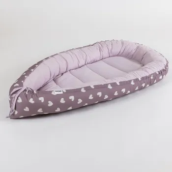 Hnízdečko pro miminko Tulimese Hnízdečko fialová srdce VARIANTY PROVEDENÍ HNÍZDEČKA: HNÍZDEČKO SAMOSTATNÉ