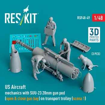 Plastikový model 1/48 US Aircraft mechanics w/ SUU-23 20mm (3 fig.)