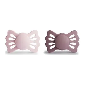 dudlíky DVOJBALENIE SYMETRICKÝCH CUMLÍKOV FRIGG LUCKY WHITE LILAC/ TWILIGHT MAUVE, 6-18M, SILIKÓN