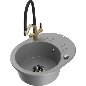 Granitový dřez Mexen Kevin žulový dřez 1-komorový s kuchyňskou baterií Duo, šedá - 6517-71-671701-57-B Granitové dřezy s baterií