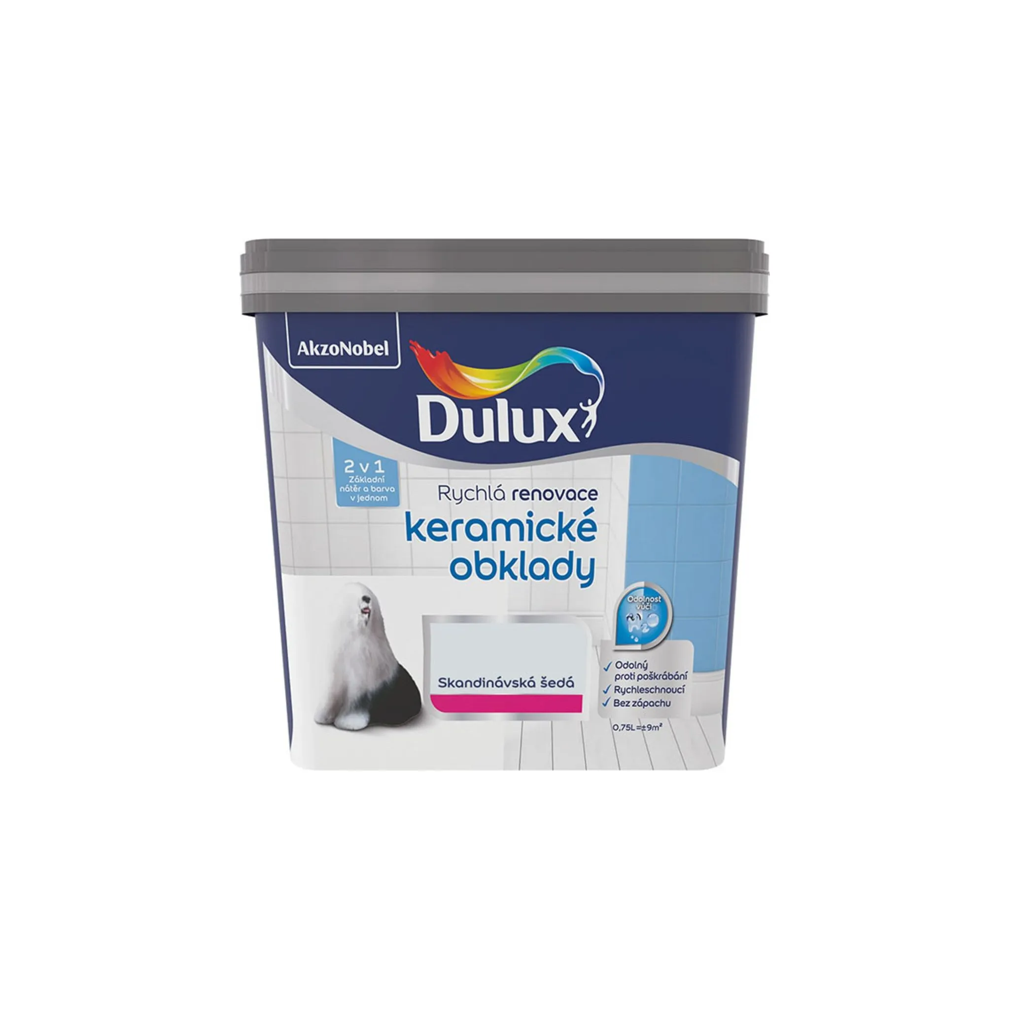Fotografie 1 - Univerzální barva Dulux Rychlá renovace keramické obklady 750 ml skandinávská šedá