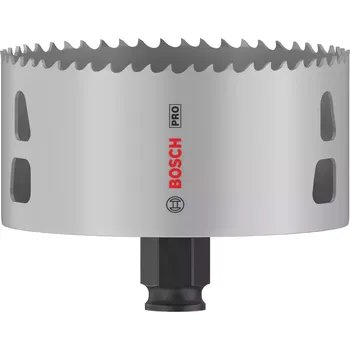 Pilová děrovka Vrtací korunka - děrovka na měkké dřevo, sádrokarton, plasty, neželezné kovy a kovové trubky Bosch PRO MULTI MATERIAL PC PLUS - 98x44mm, 8% kobaltu, rychlořezná ocel, beznástrojový upínací systém Power Change Plus (2608594409)