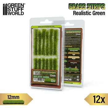 Plastikový model Grass Strips – samolepící travní proužky, realistická zelená tráva 12mm (12 ks)