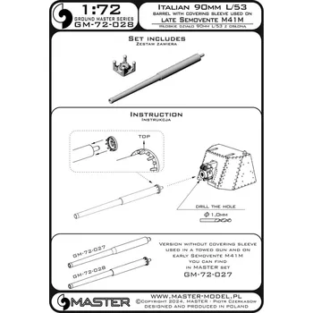 Plastikový model 1/72 Italian 90mm L/53 gun barrel w/ cover. sleeve