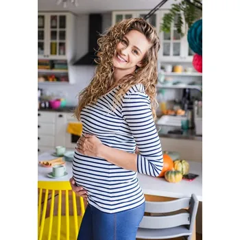 Milk & Love Těhotenské a kojící tričko 3v1 Milk shirt modro bílé pruhované bavlněné 3/4 rukáv Velikost: XS