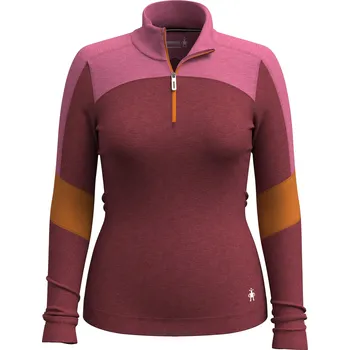 Dámské tričko Smartwool Women's Classic Thermal Merino Base Layer Colorblock 1/4 Zip - Currant-Garden Pink Velikost: M