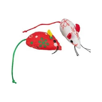 Hračka pro kočku Xmas mouse - myš 7 cm, látková hračka pro kočky, 2 ks