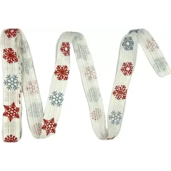 Stuha Vánoční stuha VLOČKY bavlněná bílá 15 mm x 2 m (5,- Kč/m) (Vánoční látková stuha, bavlněná, jednostranný potisk vločky červené)