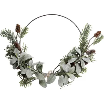 Vánoční dekorace Zelený dekorativní věnec jehněčí ucho a šišky - 34 cm