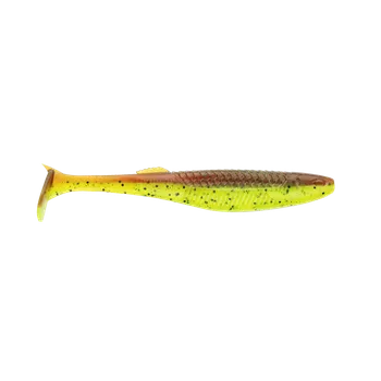 Rapala Gumová Nástraha The KickMan Motor Oil Chartreuse Délka: 12,5cm, Počet ks. v balení: 5ks, Palce: 5