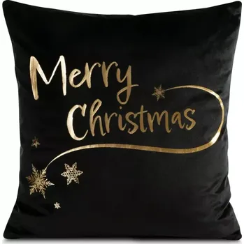 Povlak na dekorativní polštářek Černý sametový vánoční přehoz MERRY CHRISTMAS Šířka: 45 cm | Délka: 45 cm