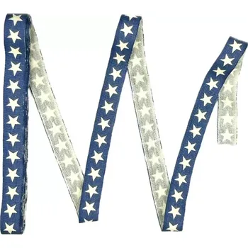 Stuha Vánoční stuha STAR LINE BLUE 10mm x 2m (2,50 Kč/m) (Vánoční stuha látková, modrá, jednostranný potisk bílé hvězdy)