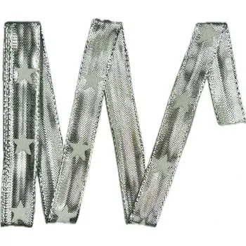 Stuha Vánoční stuha stříbrná WHITE STAR SILVER lesklá 15mm x 2m (5,- Kč/m) (Vánoční stuha stříbrná,leskl, lurexová, s jednostranným plastickým potiskem a drátkem v obou okrajích)