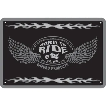 Plechová cedule Plechová cedule BORN TO RIDE, OXFORD (šedá/černá, rozměr 30 x 20