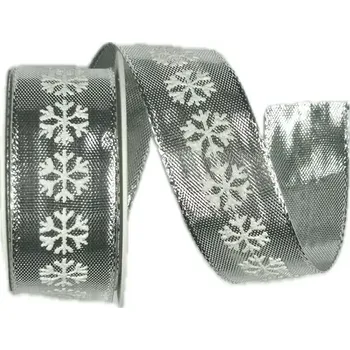 Stuha Stuha lurexová stříbrná WHITE SNOWFLAKES SILVER 25mm x 2m (13,-Kč/m) (Stuha lurexová, stříbrná, oboustranná, s drátkem v lemu)