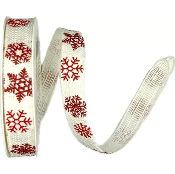 Stuha Stuha vánoční bavlněná SNOWFLAKES bílá 15mm x 4m (4,- Kč/m) (Vánoční stuha bavlněná, jednostranný potisk červené vločky )