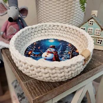Vánoce Ručně háčkovaný košíček - tác Kouzelný sněhulák 20cm