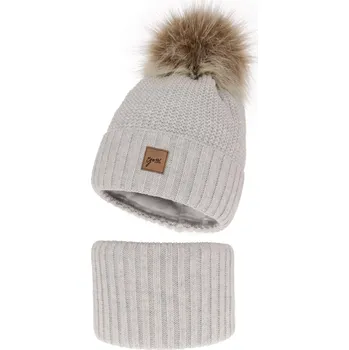 Čepice Komplet zimní dívčí: čepice a tunel šedý bambulí Juliette Velikost: 48-50