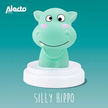 Lampička Alecto Silly Hippo dětská LED noční lampička, na baterie, modrý hrošík