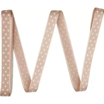 Stuha Vánoční stuha saténová růžová Mini-Stars 10mm x 2m (5,-Kč/m) (Vánoční stuha saténová, pastelově růžová, jednostranný potisk)