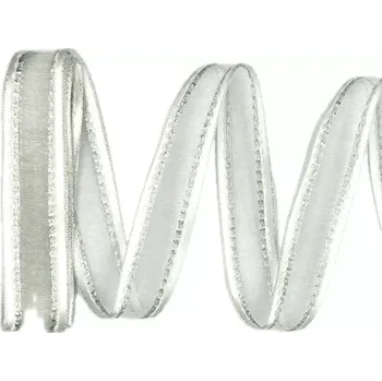 Stuha Vánoční stuha organzová MONDAN SILVER GRACE 25mm x 2m (9,- Kč/m) (Vánoční stuha organzová, bílá, stříbrné prošívání, s vetkaným vlascem)